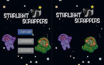 Still image of start page for Starlight Scrappers game created in Jessie Contour's Next Level Arcade class